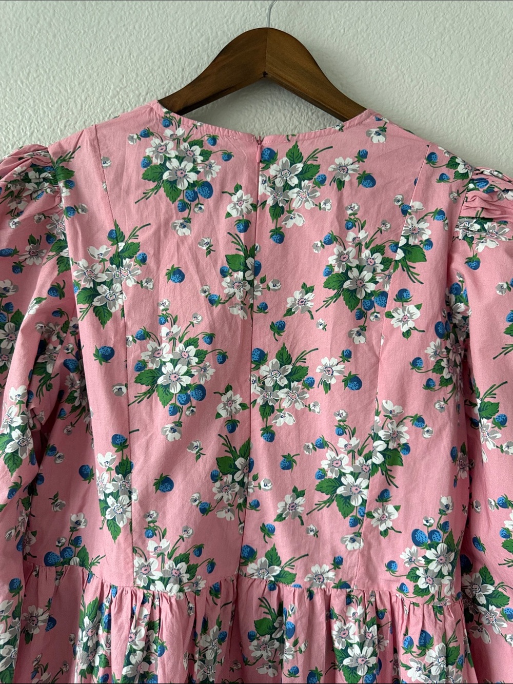 Batsheva Collarless Prairie Mini Dress Pink Lily Floral Cotton Puff Sleeve 18 - Picture 8 of 16